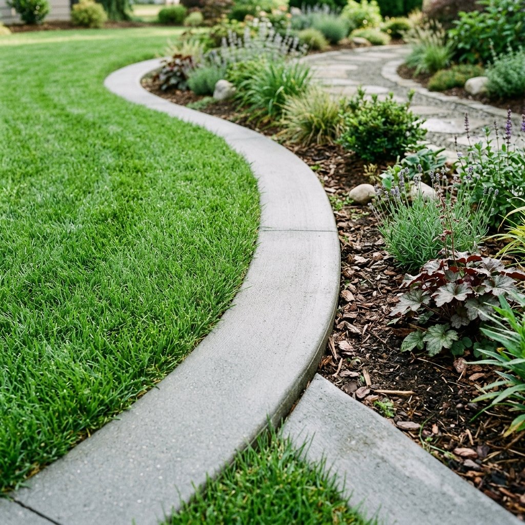 Clean concrete garden path edging